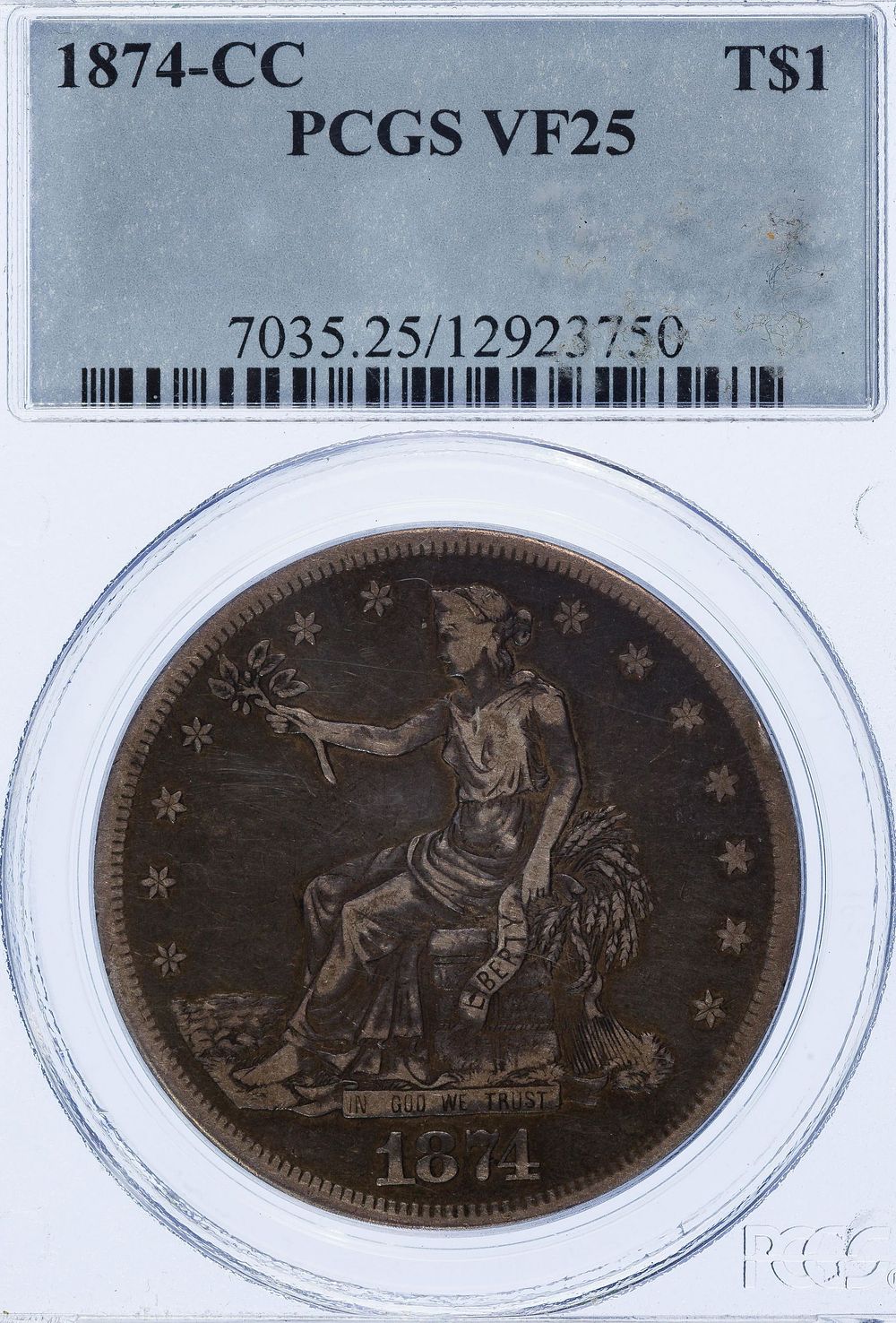 Lot 447: 1874-CC $1 Trade VF-25 PCGS