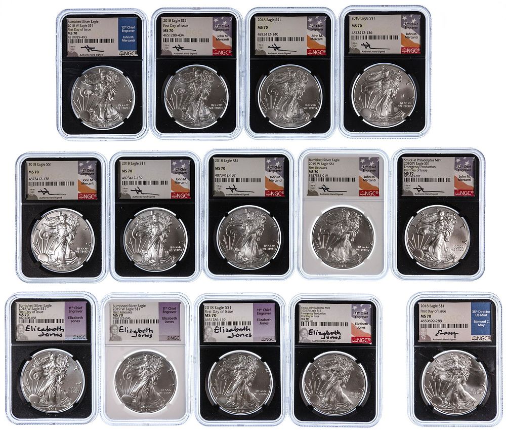 Lot 481: Silver Eagle $1 MS-70 NGC Assortment