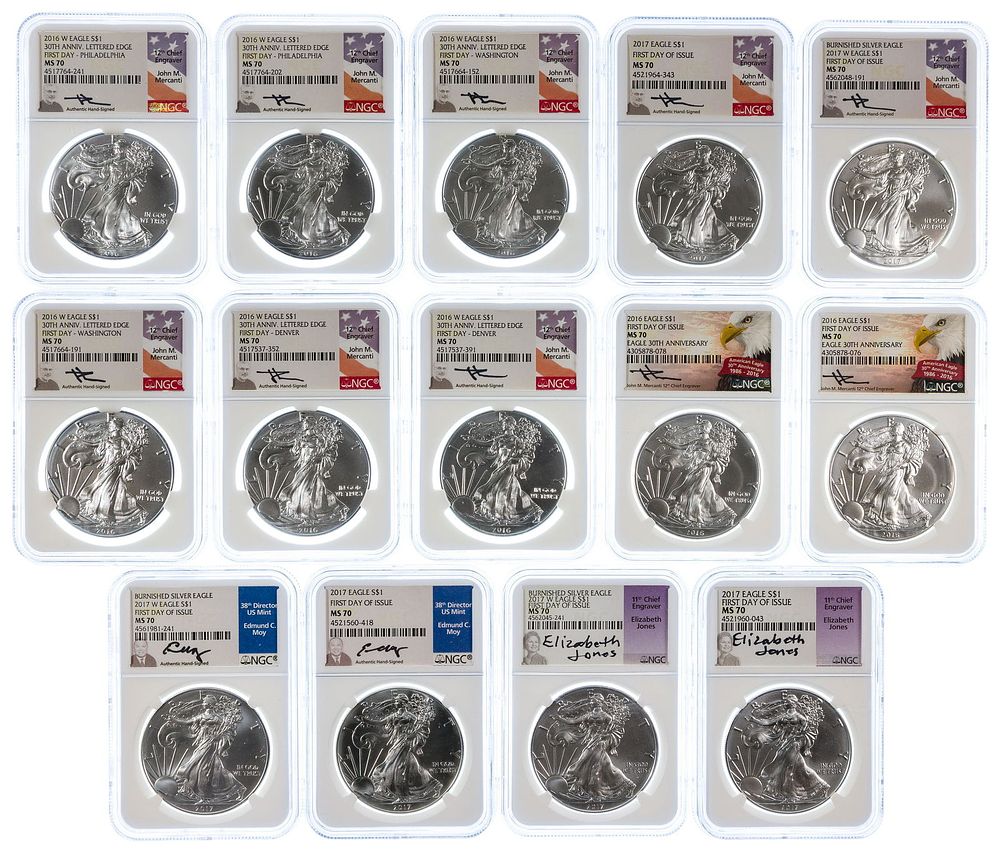 Lot 482: Silver Eagle $1 MS-70 NGC Assortment