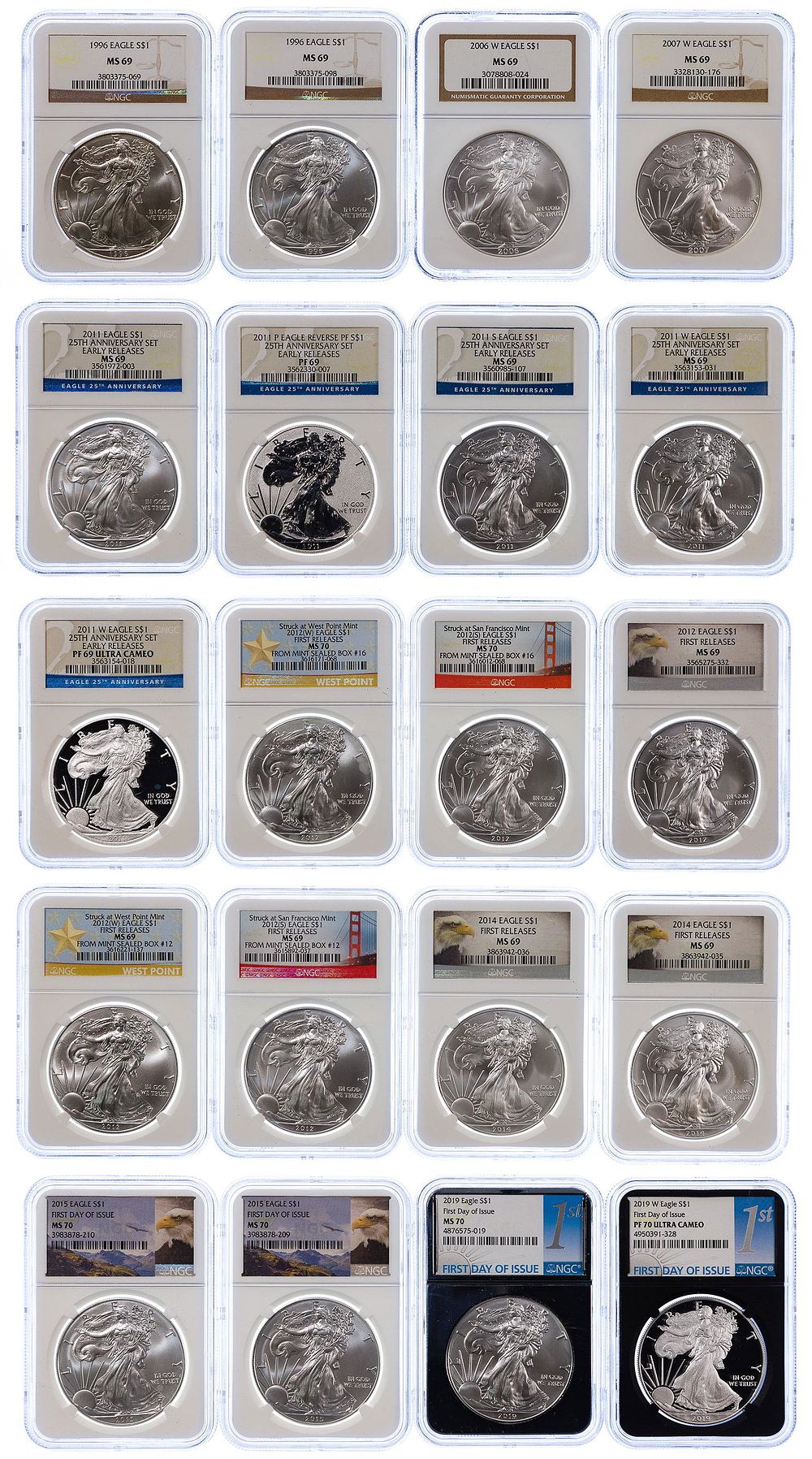 Lot 483: Silver Eagle $1 NGC Assortment