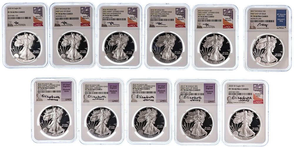Lot 484: Silver Eagle $1 PF-70 Ultra-Cameo NGC Assortment