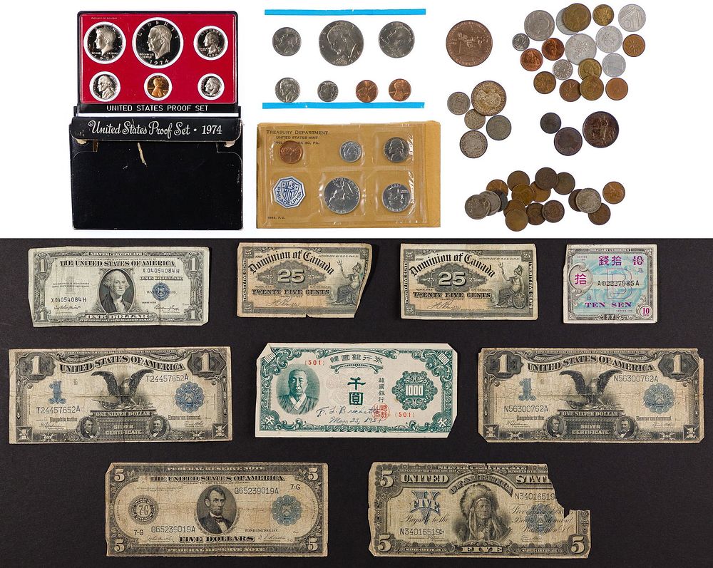 Lot 492: US and World Coin and Currency Assortment