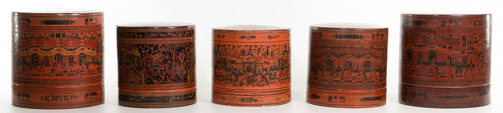 Lot 163: Burmese Lacquered Betel Box Assortment