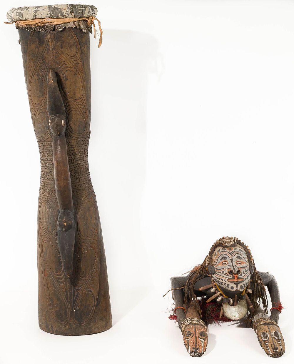 Lot 198: Papua New Guinea Carved Figure and Drum