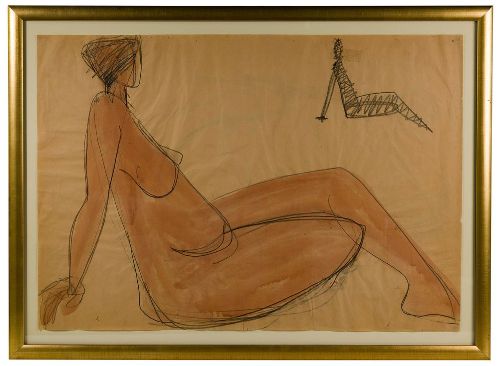 Lot 318: Graphite and Watercolor on Paper Nude Figure Study