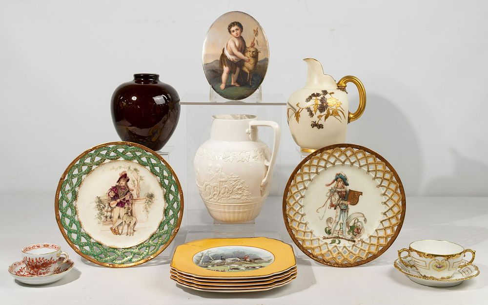 Lot 364: Hand-Painted Porcelain Plaque and Pottery Assortment