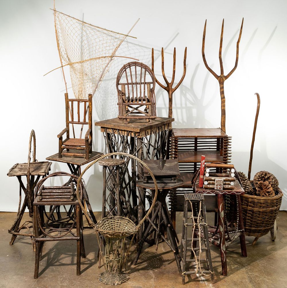Lot 409: Adirondack Style Folk Art Twig Craft Assortment