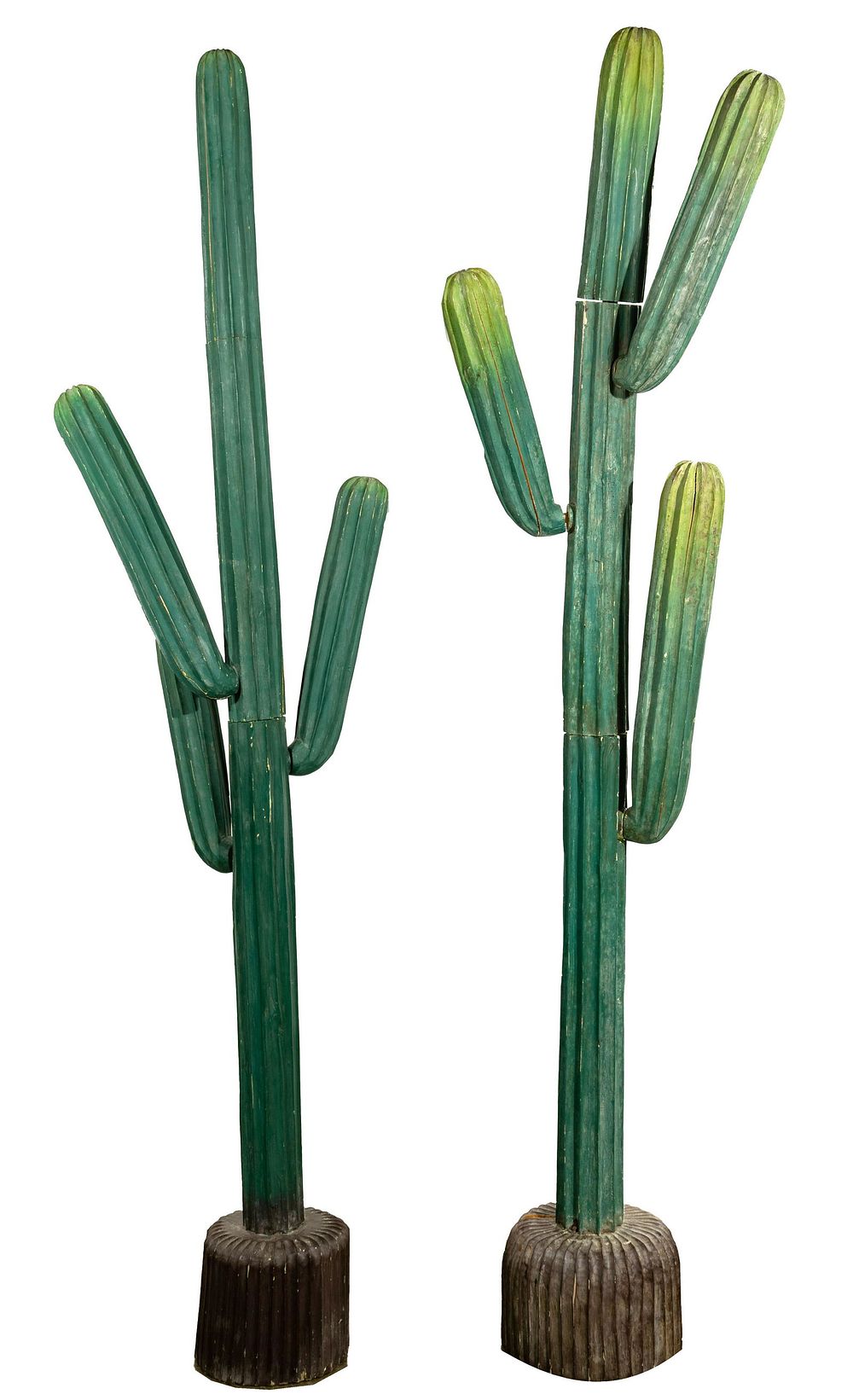 Lot 415: Folk Art Carved Wood Cactus Sculpture Set