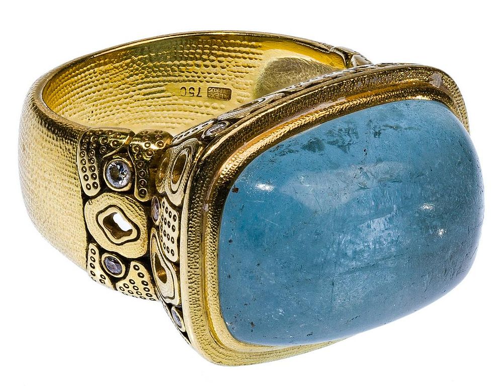 Lot 479: Alex Sepkus 18k Yellow Gold, Aquamarine and Diamond