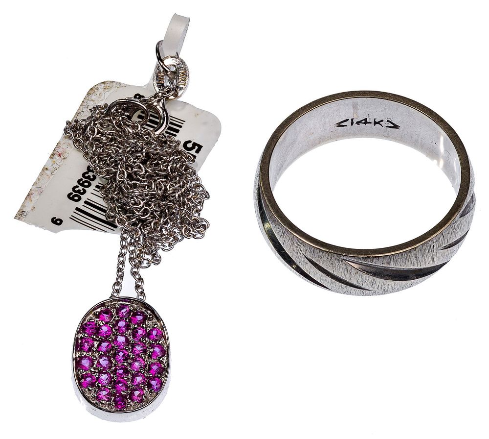 Lot 507: 14k White Gold and Pink Sapphire Pendant Necklace