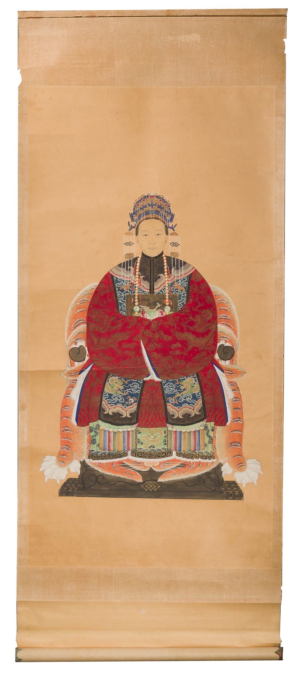 Lot 213: Asian Gouache Ancestor Portrait Scroll