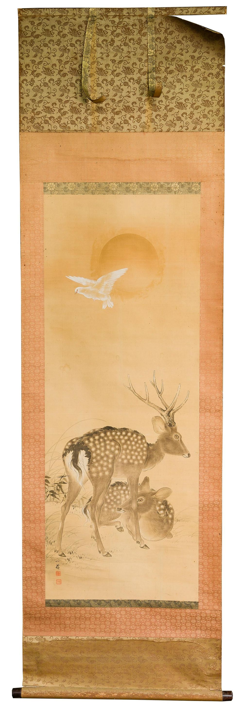 Lot 222: Japanese Watercolor on Silk Scroll