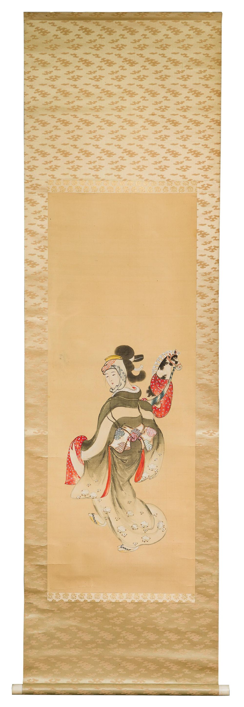 Lot 223: Japanese Watercolor on Silk Scroll