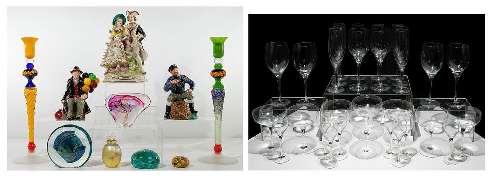 Lot 269: Art Glass, Crystal and Porcelain Figurine Assortment