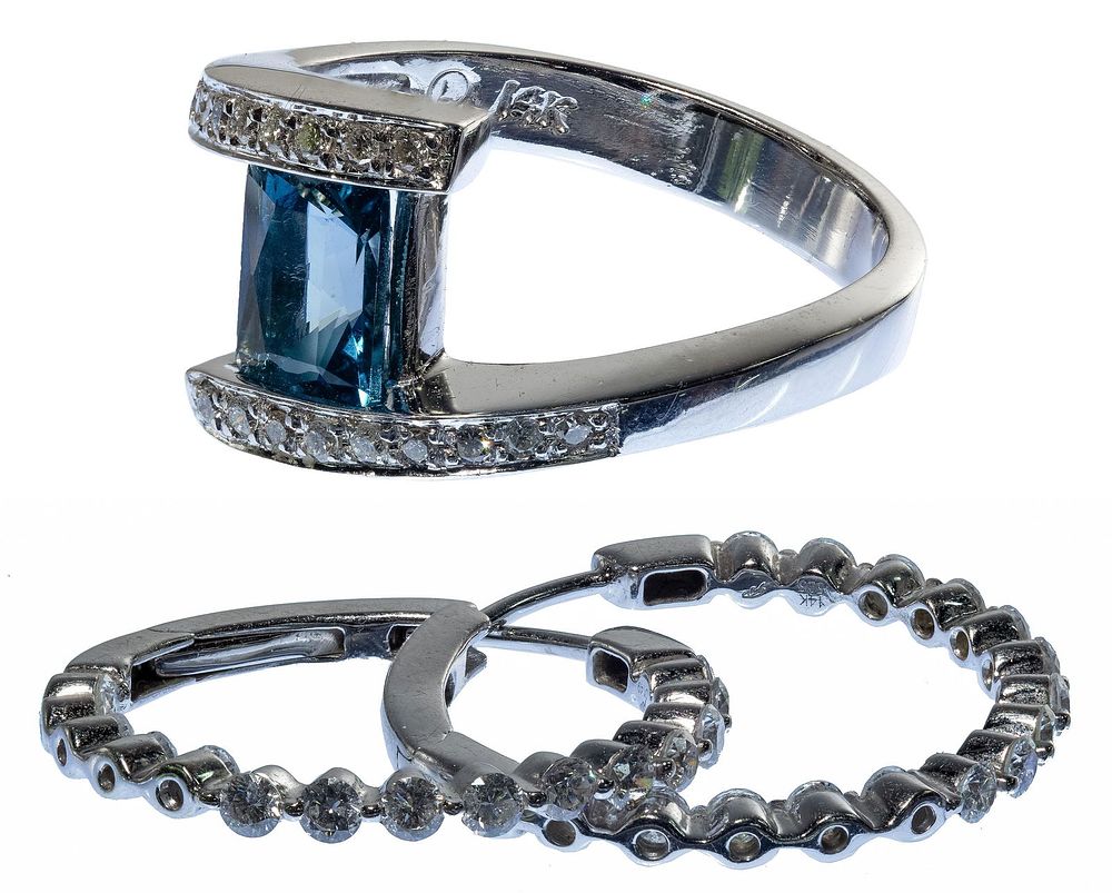 Lot 429: 14k White Gold, Spinel and Diamond Jewelry Assortment