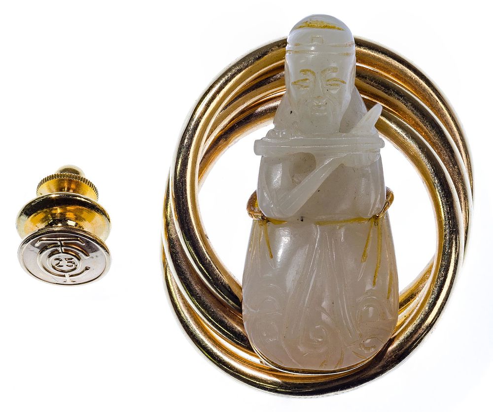 Lot 433: Tiffany & Co 14k Yellow Gold and Carved Jadeite Jade