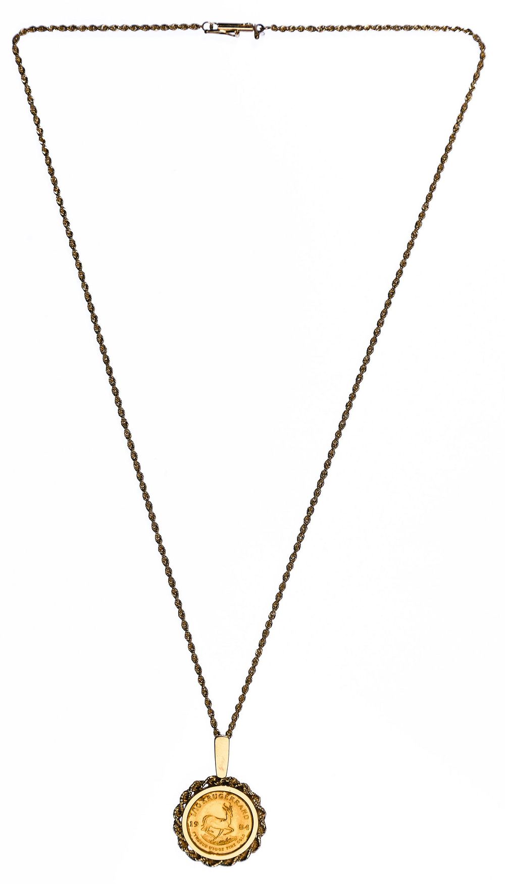 Lot 449: 14k Necklace and Pendant with 1984 1/10 Krugerrand Gold