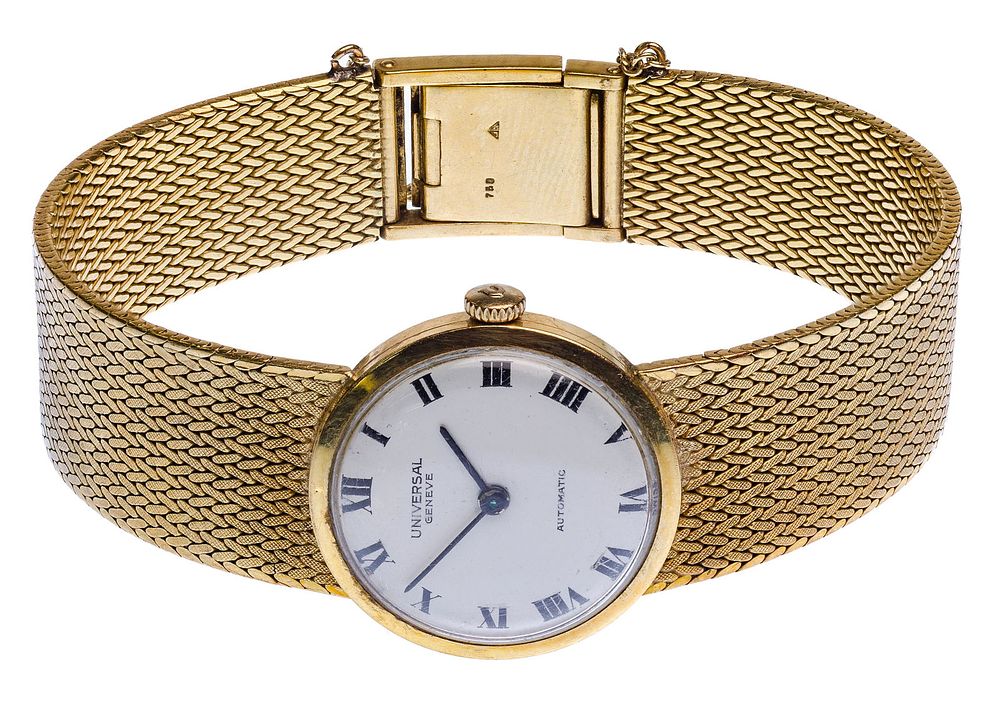 Lot 483: Universal 18k Yellow Gold Case and Band Automatic Wrist