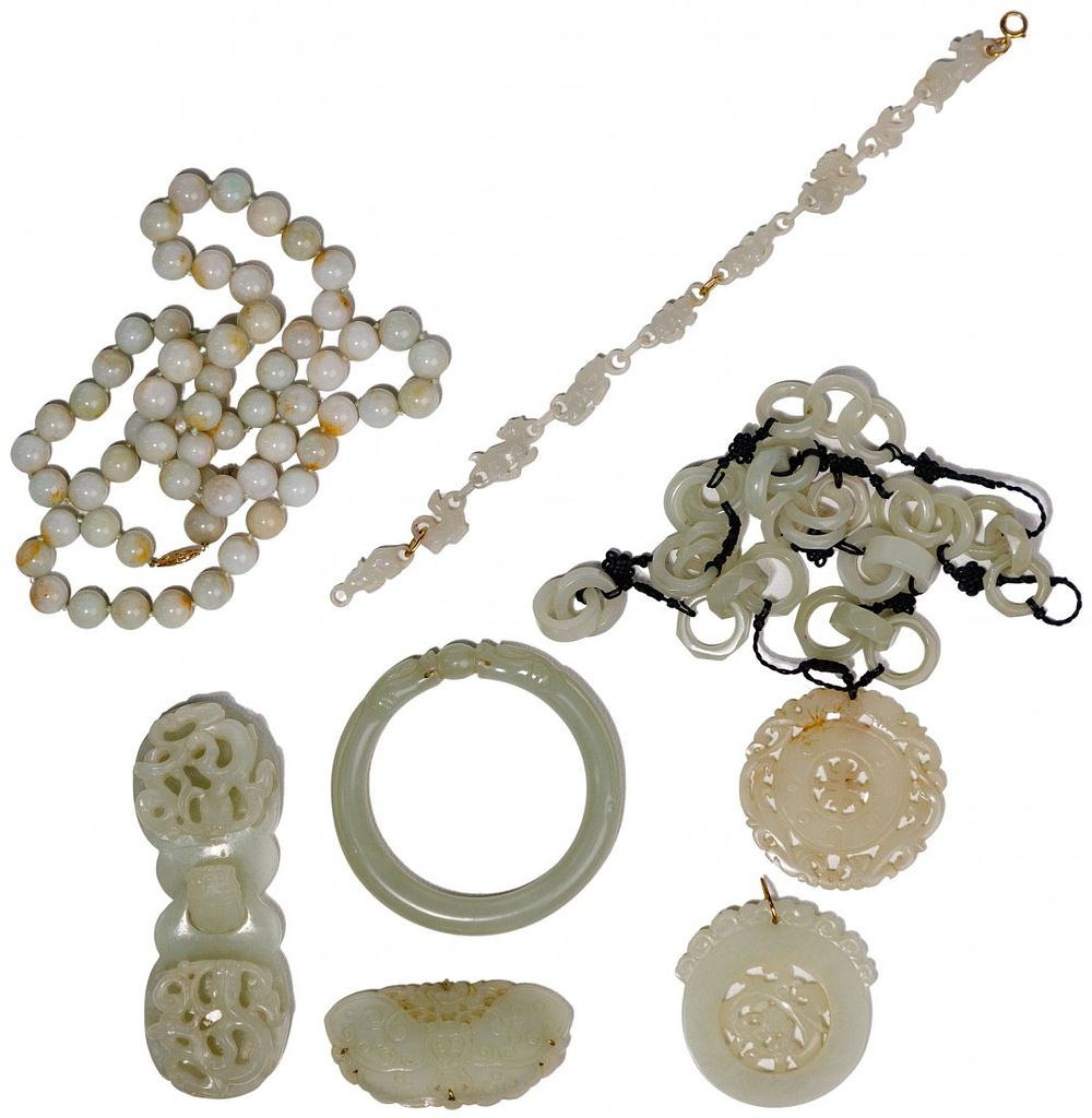 Lot 509: Carved Jadeite Jade and Soapstone Jewelry Assortment