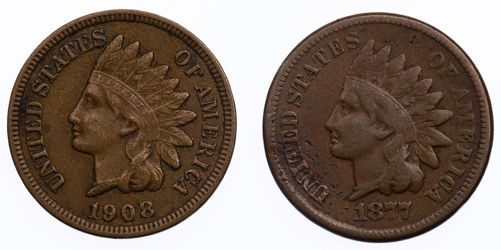 Lot 552: 1877 and 1908-S 1c F/VF