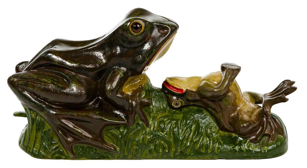 Lot 266: Mechanical Two Frogs Cast Iron Bank