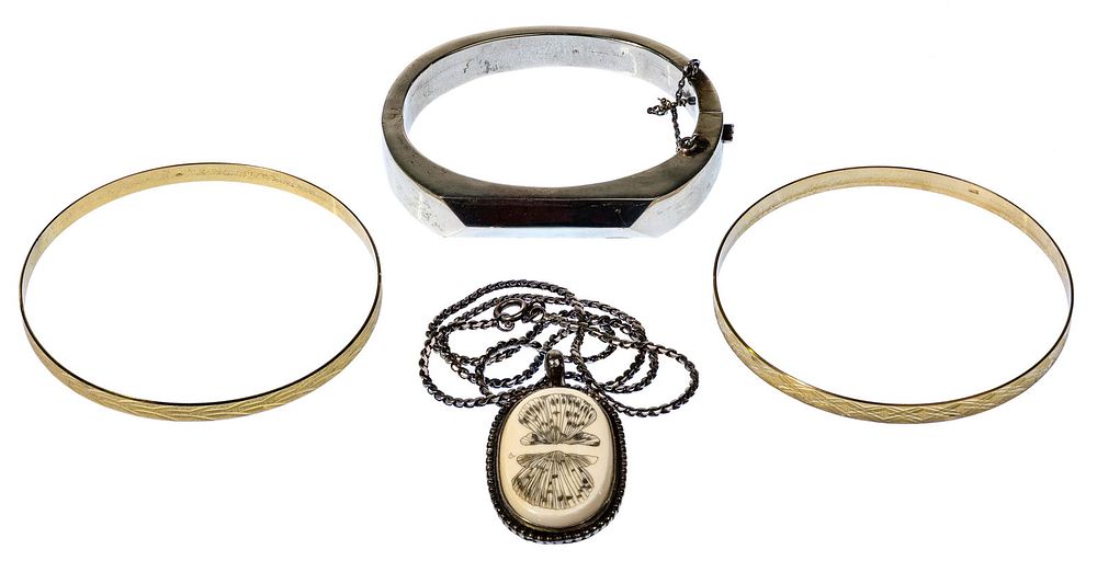 Lot 484: 14k Gold Bangle Bracelet and Sterling Silver Jewelry