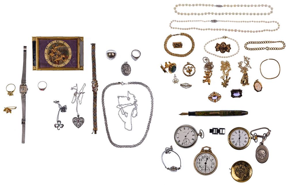 Lot 521: Gold, Sterling Silver and Costume Jewelry Assortment