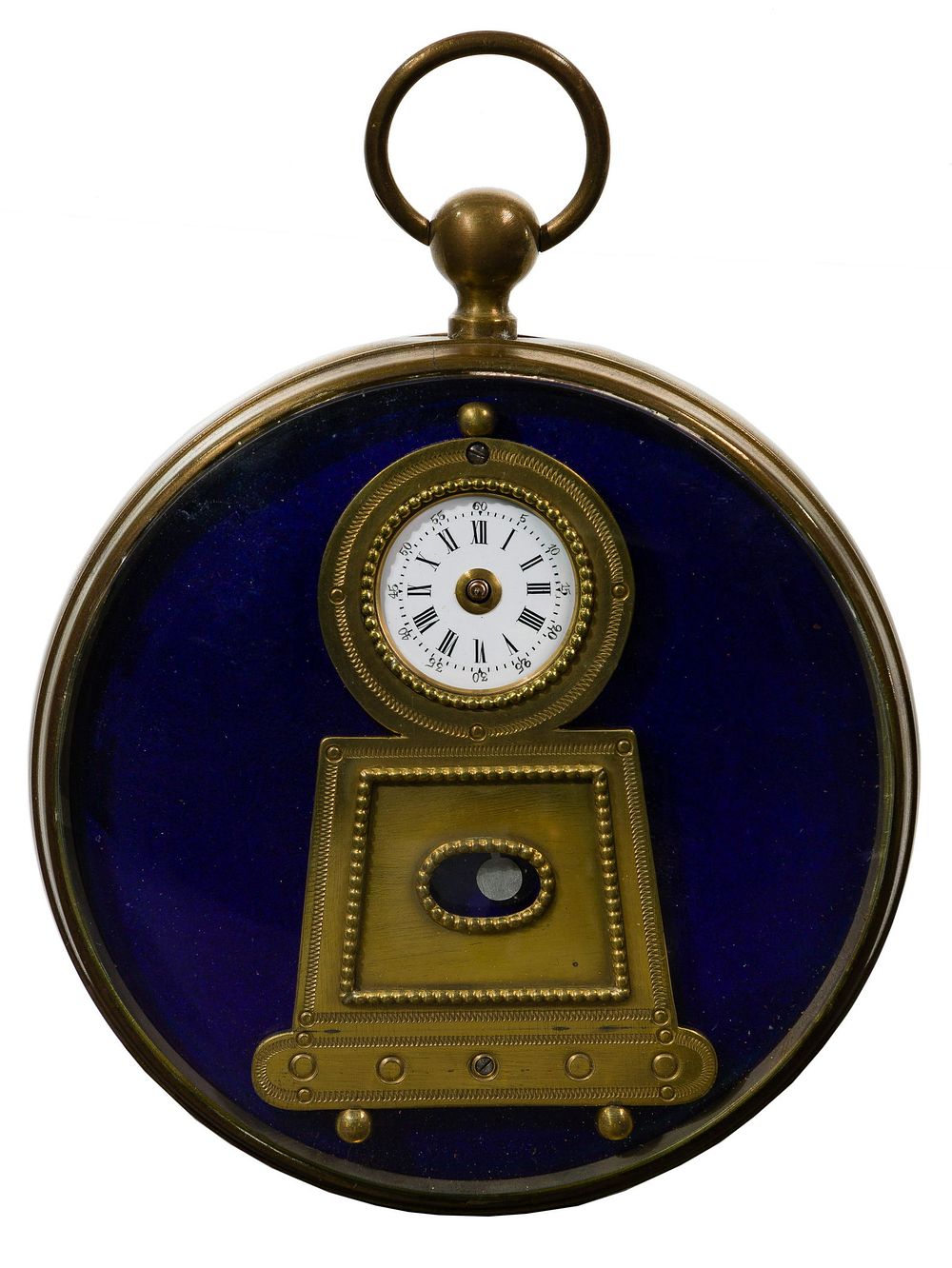 Lot 525: Enamel and Brass Stem Wind Paperweight Desk Clock