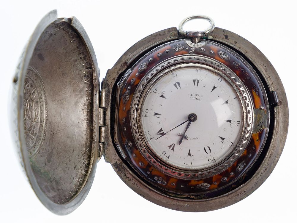 Lot 527: George Prior Sterling Silver Triple Case Pocket Watch
