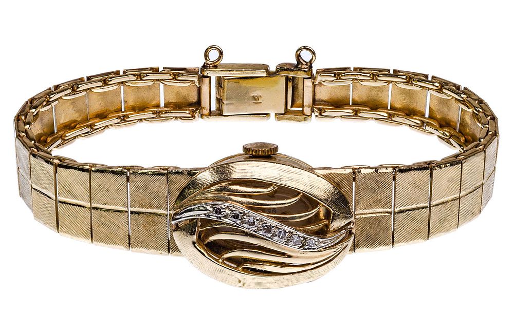 Lot 533: 14k Gold Case and Band Wrist Watch