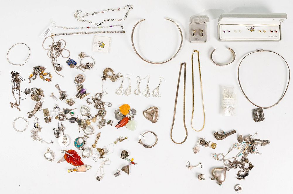 Lot 546: Sterling and European Silver (800) Jewelry Assortment