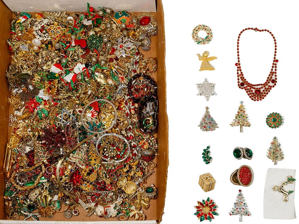 Lot 555: Rhinestone Holiday Jewelry Assortment