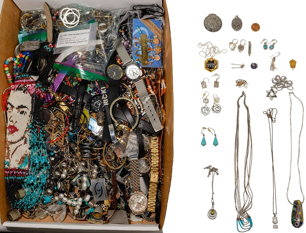 Lot 564: 10k Gold, Sterling Silver and Costume Jewelry and Wrist