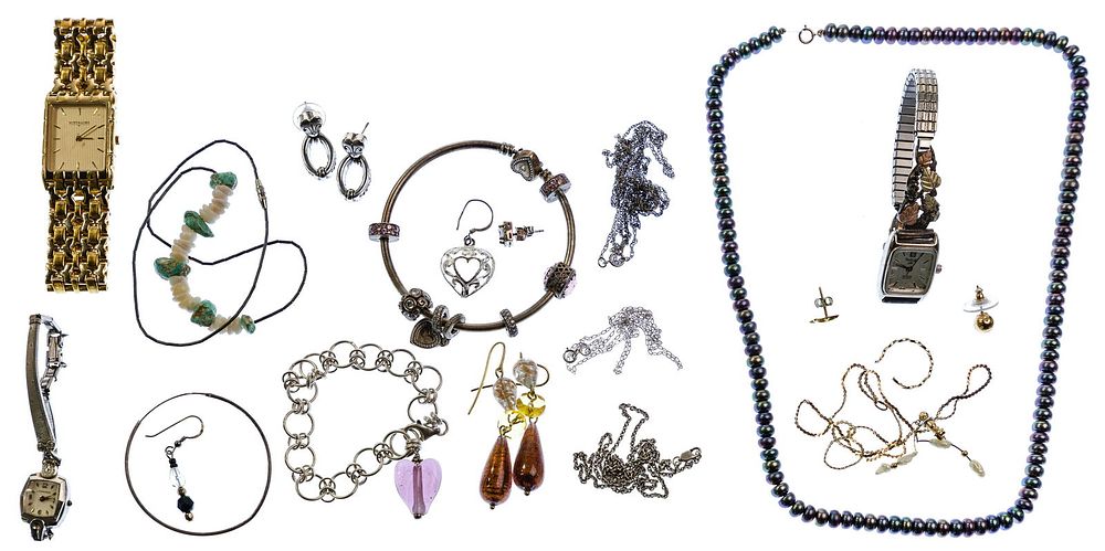 Lot 589: 14k Gold, Sterling Silver and Watch Assortment