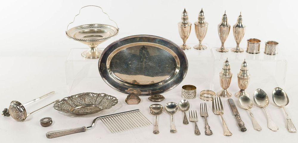Lot 592: Sterling Silver and European Silver (830, 800) Flatware