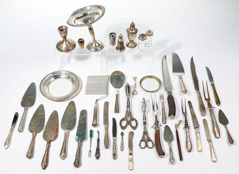 Lot 608: Sterling Silver Hollowware and Flatware Assortment