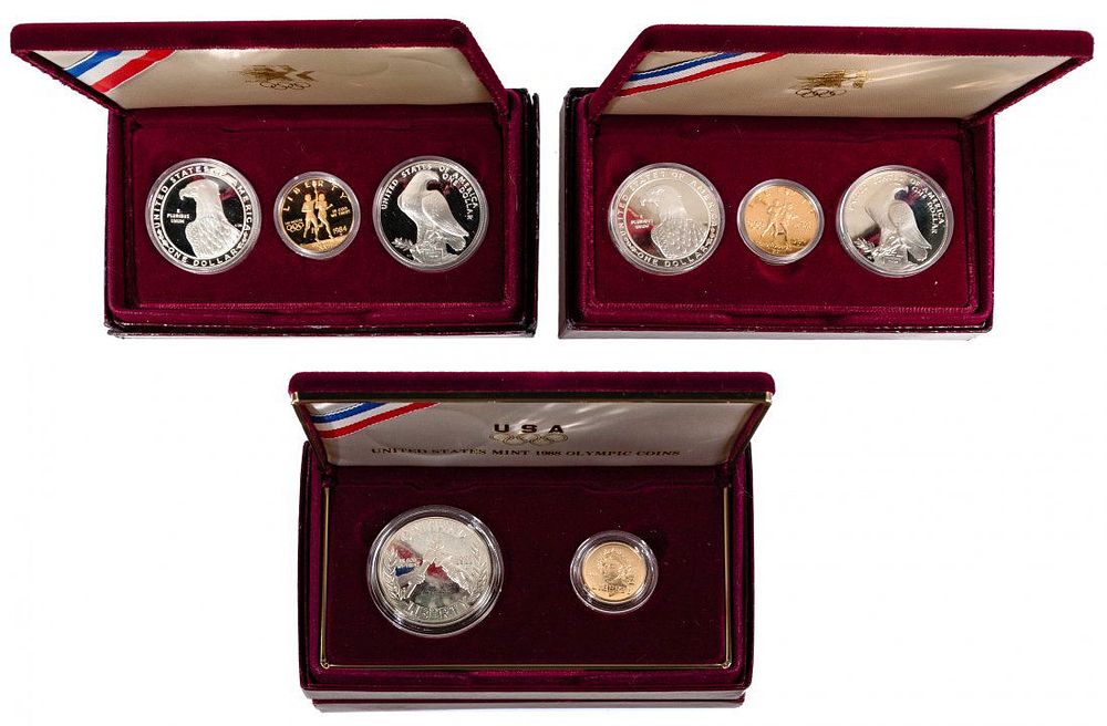 Lot 629: 1984 and 1988 Olympic Gold and Silver Commemorative Ass