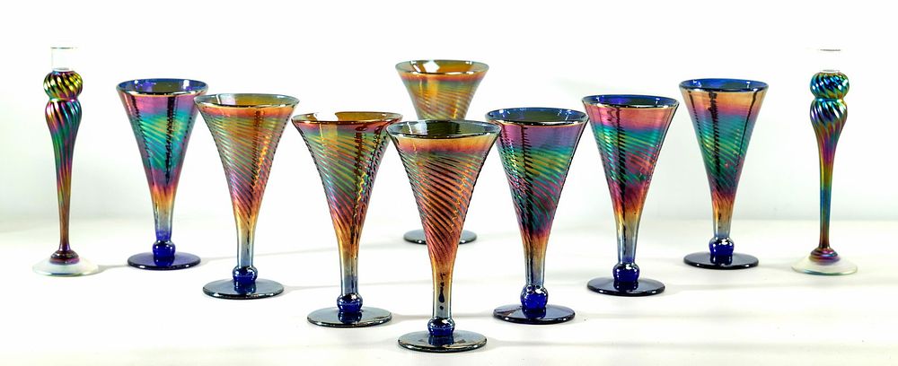 Lot 200: Rick Strini Iridescent Cone Goblet Assortment