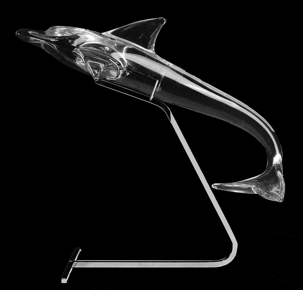 Lot 203: Daum Crystal Dolphin with Chrome Stand
