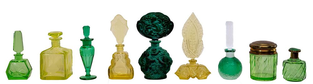 Lot 266: Malachite and Glass Perfume Bottle Assortment