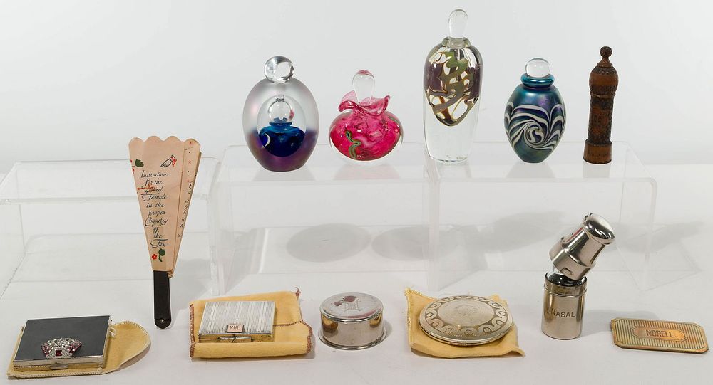 Lot 281: Signed Art Glass Perfume Bottle and Vanity Assortment