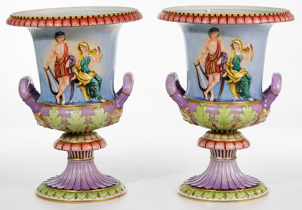 Lot 328: Capodimonte Porcelain Urns