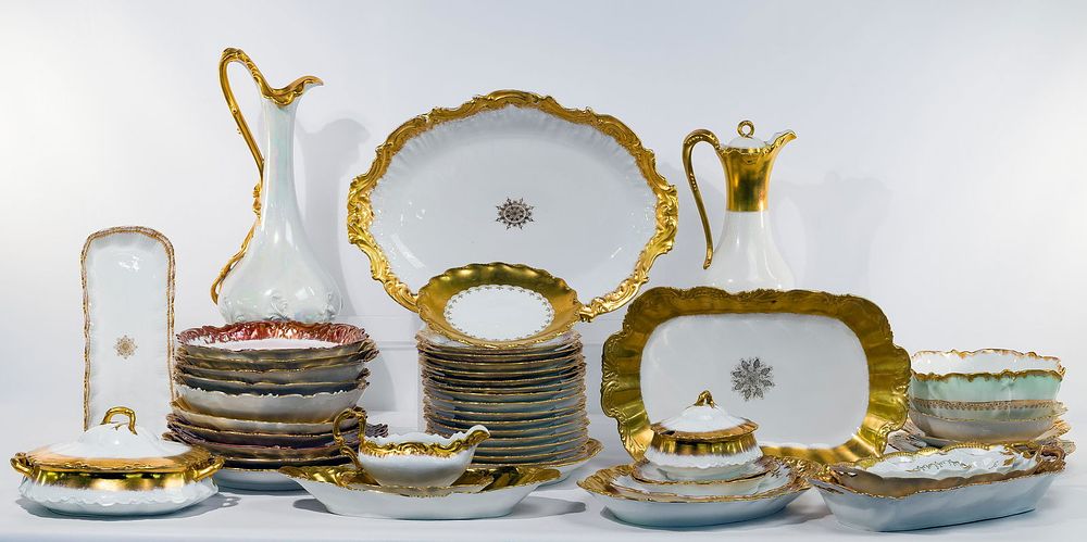 Lot 331: Limoges Gilt Serving and Plate Assortment