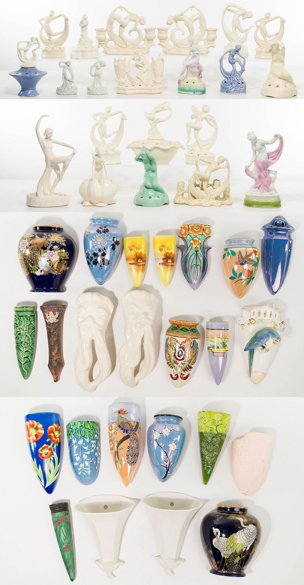 Lot 340: Ceramic Wall Pocket and Figural Flower Frog Assortment
