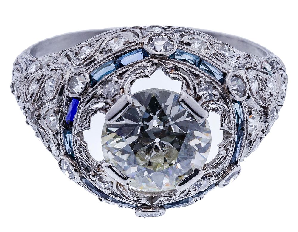Lot 402: Platinum and Diamond Art Deco Style Ring