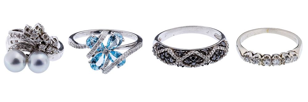 Lot 424: 14k White Gold Gemstone and Diamond Ring Assortment