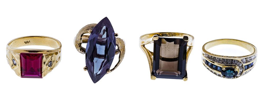 Lot 425: 14k Yellow Gold, Gemstone and Diamond Ring Assortment