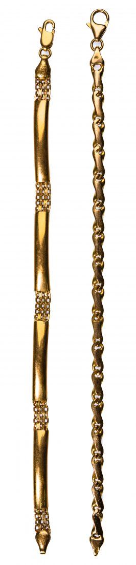 Lot 465: 18k and 14k Yellow Gold Bracelets