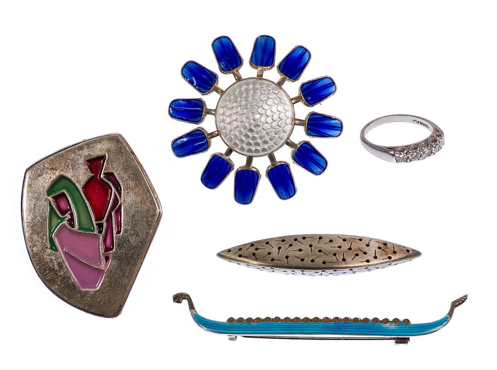 Lot 470: Platinum and Diamond Ring and Sterling Silver Jewelry