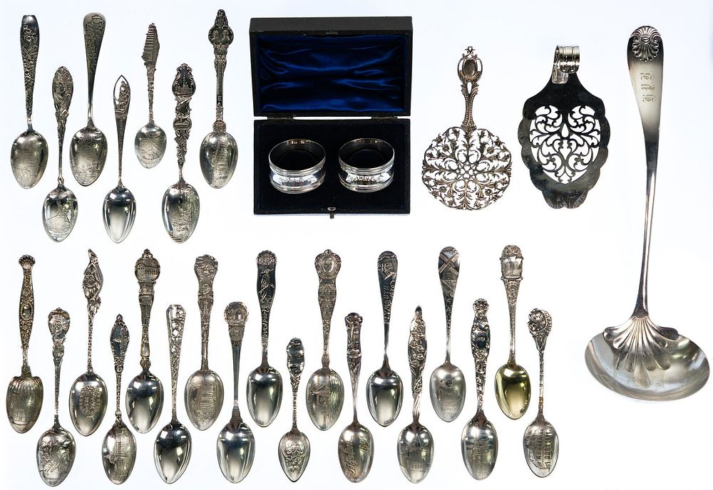 Lot 492: Sterling Silver Souvenir Spoon and Serving Assortment